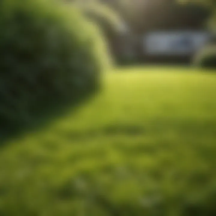 Lush green lawn under the sun with healthy grass blades