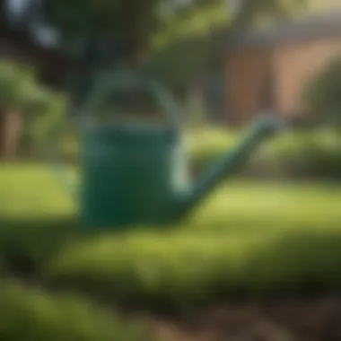 Watering can nourishing a newly seeded lawn