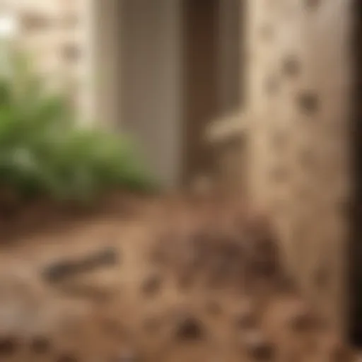 Close-up view of an ant trail leading to a food source.