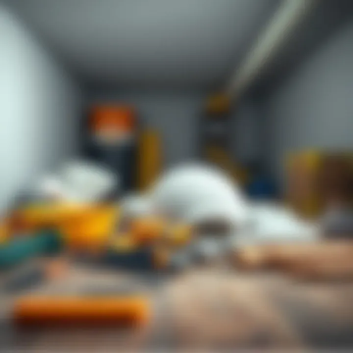 Tools and materials laid out for ceiling installation