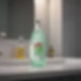 Bottle of dishwashing liquid on a bathroom counter