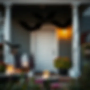 Creative Porch Decor Artistic display of handmade decorations like ghosts and bats on a porch