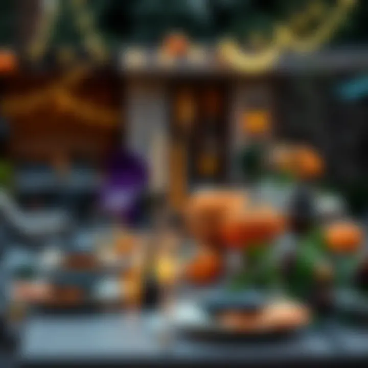 Halloween Outdoor Dining Experience Elegant outdoor dining setup with Halloween-themed centerpieces