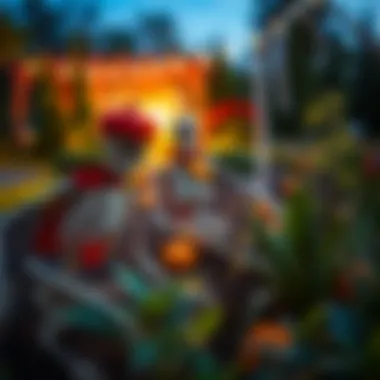 Garden of Frights Lively garden featuring skeletons and eerie lights among the plants