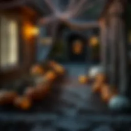 Spooky pathway adorned with glowing pumpkins and cobwebs