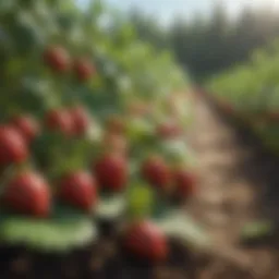 Lush strawberry field under bright sunlight