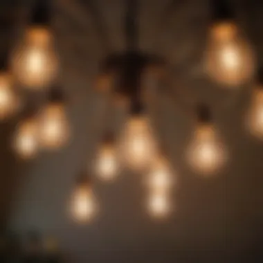 Close-up of a chandelier with warm light bulbs