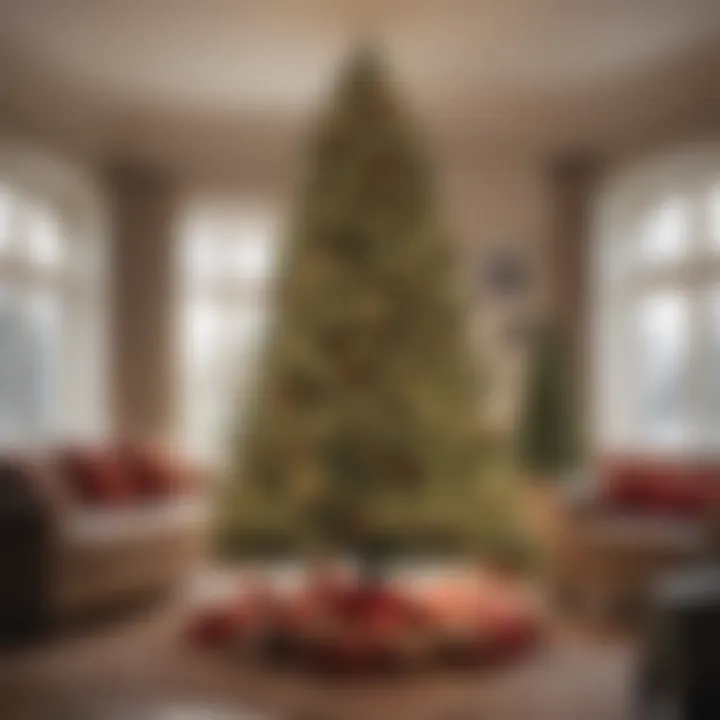 A beautifully decorated Christmas tree with lights in an elegant living room setting.