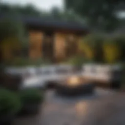 Stylish outdoor seating arrangement surrounded by lush greenery