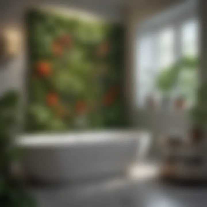 Vibrant botanical-themed wall art in a serene bathroom setting