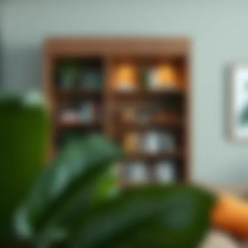 Elegant corner bookshelf with plants