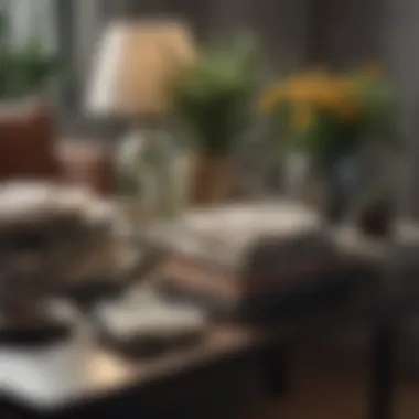 Stylish Arrangement on a Compact Table Stylish arrangement of books and decorative items on a compact table