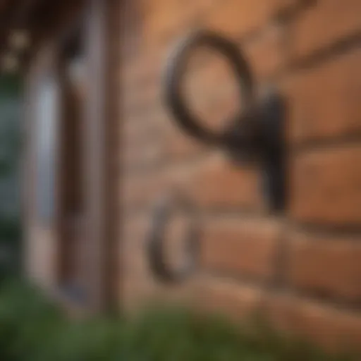 Decorative wrought iron hook holding patio lights