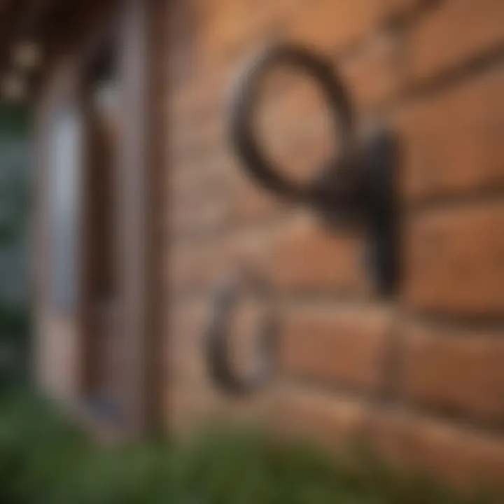 Decorative wrought iron hook holding patio lights