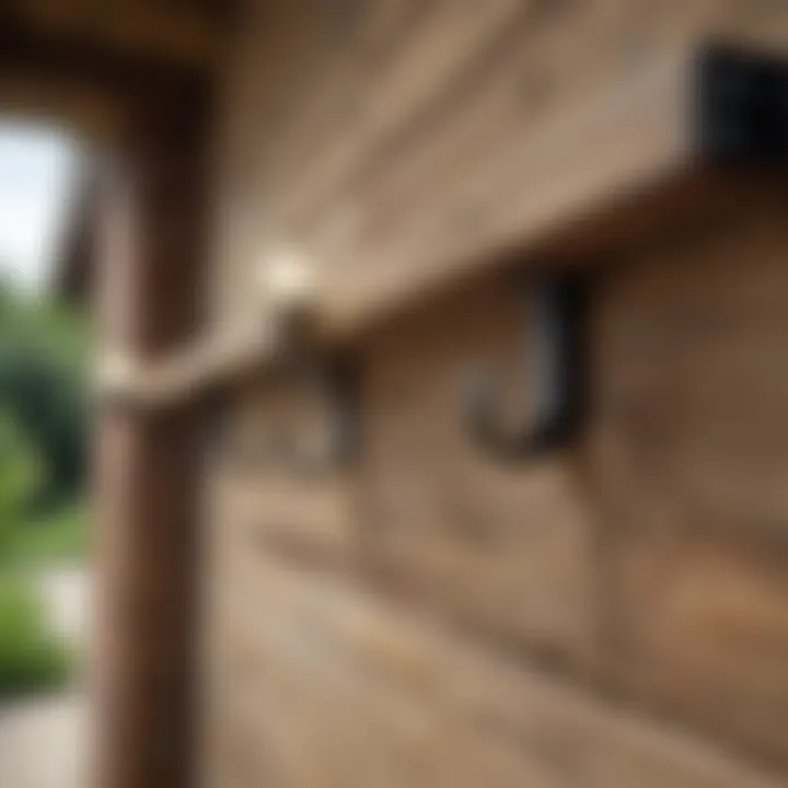 Wooden beam featuring stylish patio light hooks