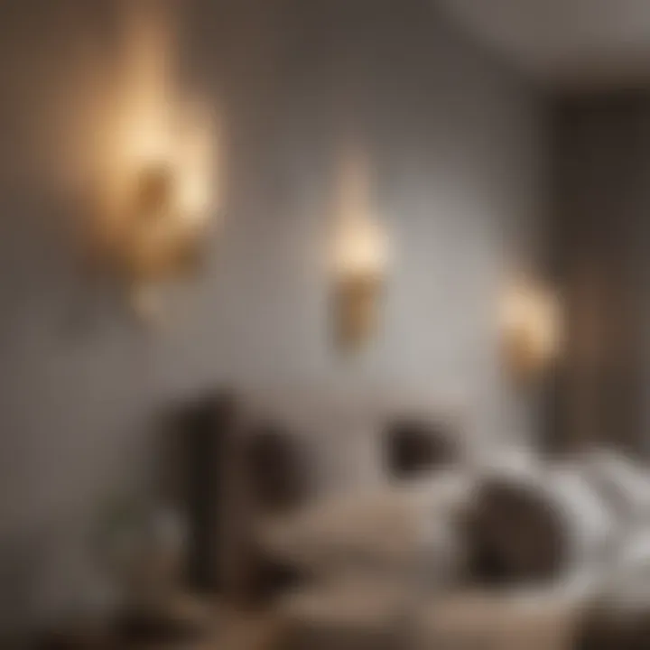 A cluster of artistic wall sconces creating an inviting atmosphere in a modern bedroom