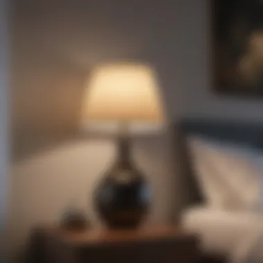 A contemporary pendant light fixture hanging elegantly above a stylish bedroom nightstand