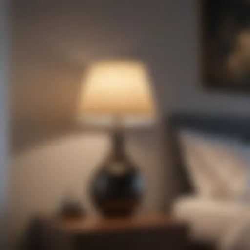 A contemporary pendant light fixture hanging elegantly above a stylish bedroom nightstand