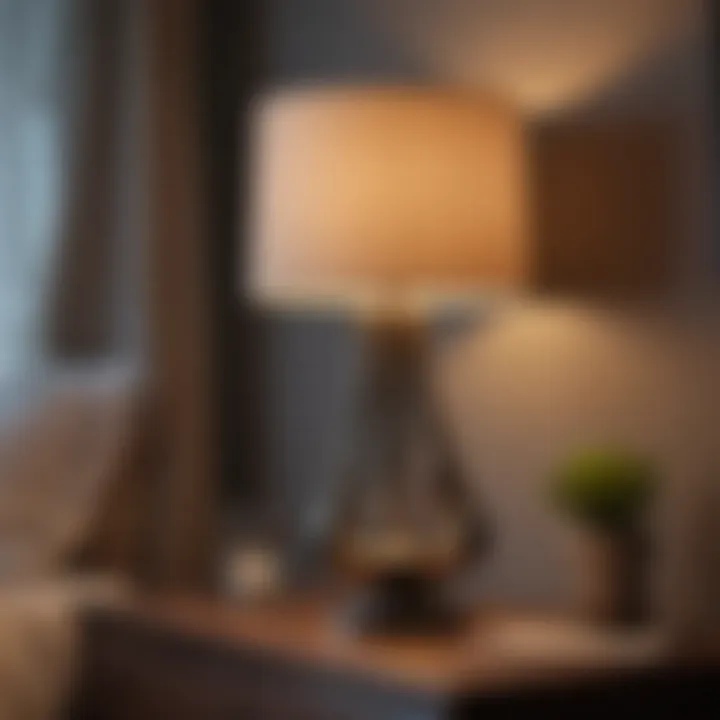 A stylish table lamp on a bedside table complementing elegant bedroom decor
