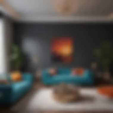 Contemporary Living Room Design A modern living room with a vibrant color scheme and stylish furniture arrangement