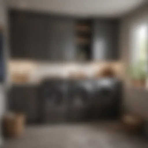 Modern laundry room featuring sleek cabinetry and organized storage solutions