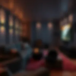 Cozy movie corner with plush seating and warm lighting