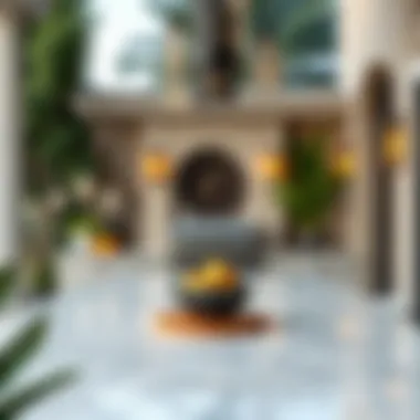 Luxurious marble outdoor BBQ island countertop featuring decorative elements