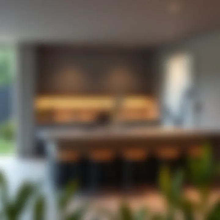 Stylish concrete outdoor BBQ island counter with bar seating