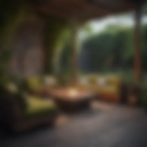 A beautifully arranged outdoor seating area with eco-friendly furniture and lush greenery.