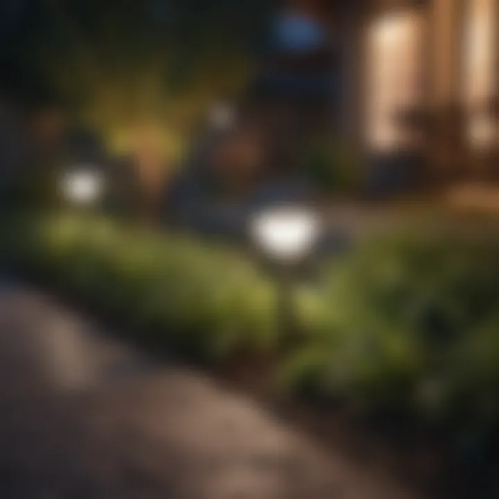 A modern outdoor space featuring solar-powered lighting integrated into the landscape design.
