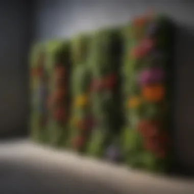 Artistic Vertical Garden An artistic garden arrangement showcasing vertical planters with vibrant flowers and herbs.