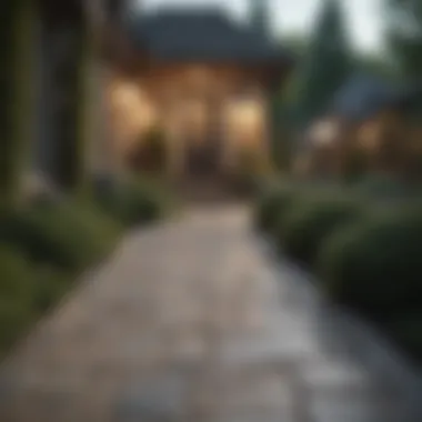 Elegant stone pathway leading to an outdoor dining area