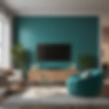 Elegant teal accent wall in a modern living room