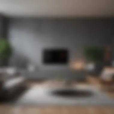 Sleek gray accent wall with minimalist furniture