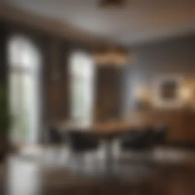 Chic Dining Room with Stylish Lighting Chic dining room illuminated by stylish lighting fixtures