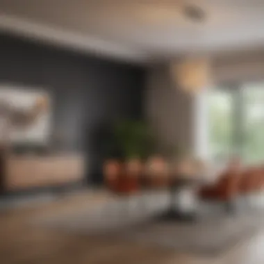 Spacious Dining Area with Innovative Layout Spacious dining area featuring innovative layout and furniture arrangement