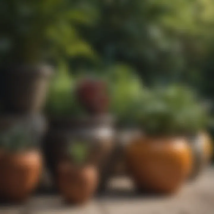 Variety of Kew garden pots in outdoor setting