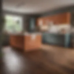 Elegant kitchen showcasing modern cabinet and floor color synergy