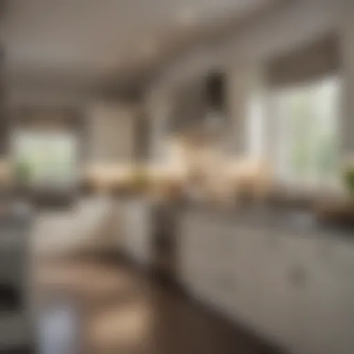 Elegant kitchen featuring cream cabinets with soft gray accents