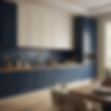 Vibrant Navy Blue Accents in Cream Kitchen Vibrant kitchen design showcasing cream cabinets and bold navy blue details