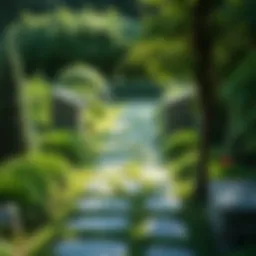Elegant stone pathway surrounded by lush greenery