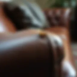 A close-up of a leather sofa showcasing wear and tear