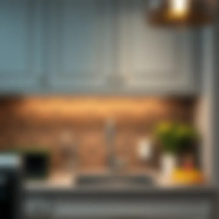 Under-Cabinet Illumination for Efficiency Under-cabinet lighting illuminating the kitchen workspace