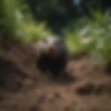 A mole peeking out of its burrow in a lush garden