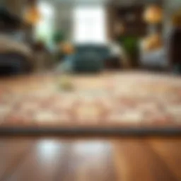 Close-up of a beautifully designed rug on a polished hardwood floor