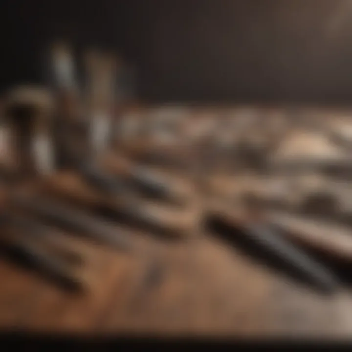 A detailed view of different paintbrushes on a wooden table