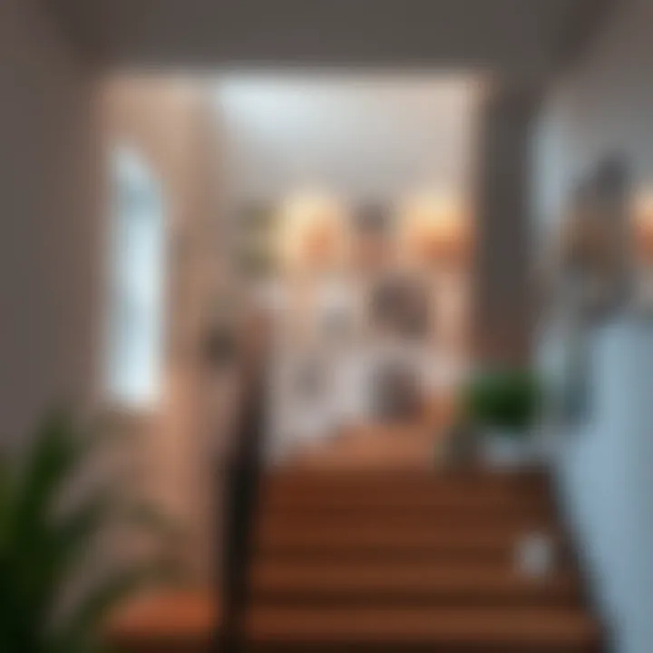 Minimalist Staircase with Artistic Prints A minimalist staircase photo wall with artistic prints