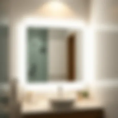 Elegant Backlit Mirror in Contemporary Design Elegant backlit mirror reflecting a contemporary bathroom design