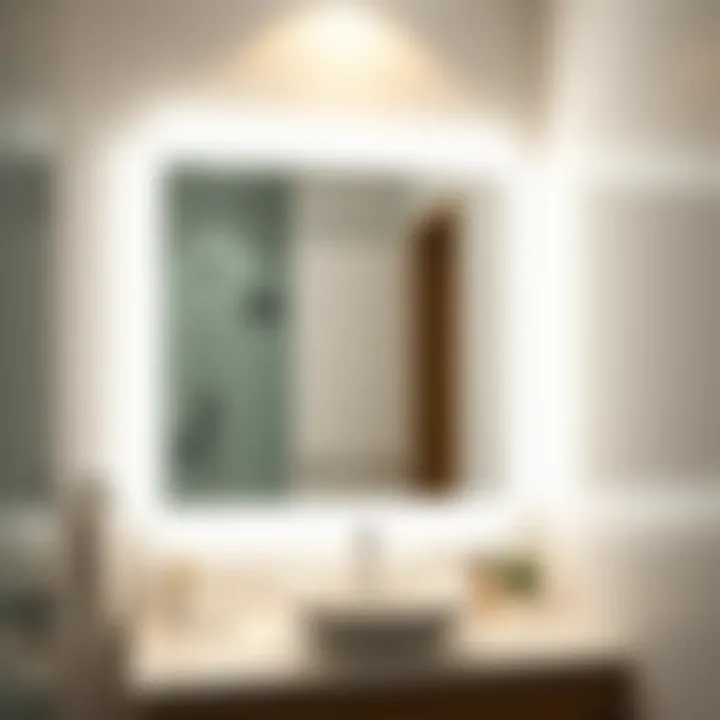 Elegant Backlit Mirror in Contemporary Design Elegant backlit mirror reflecting a contemporary bathroom design