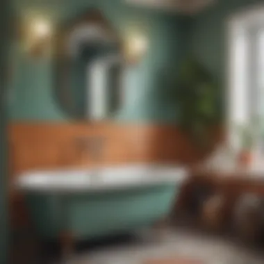 A stunning color palette that combines muted tones with vibrant accents in a bathroom setting.